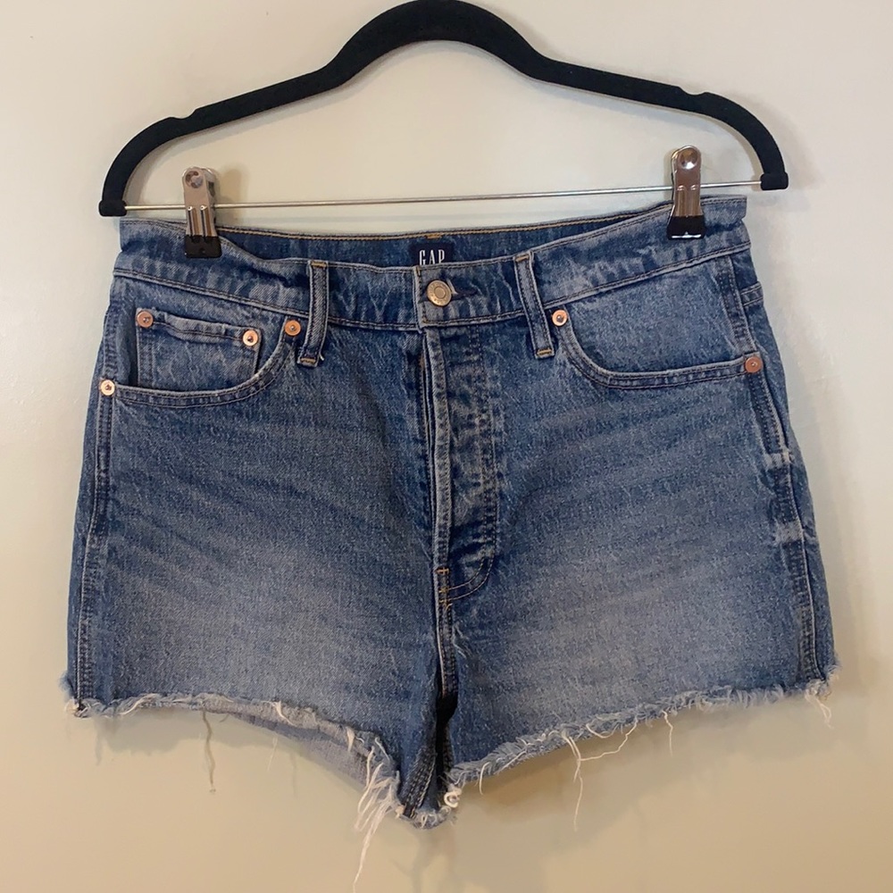 Gap Medium Wash High Waisted Cut Off Denim Jean Short Shorts